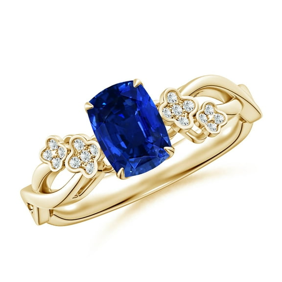 ANGARA Lab Grown Nature-Inspired Blue Sapphire Floral Engagement Ring for Women in 14K Yellow Gold (Size-7x5mm) | Anniversary, Jewelry Gift for Women | Lab-Grown Blue Sapphire Ring