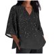 thumbnail image 3 of TaTaai Women's V Neck Casual Blouse, Printed Linen Look Shirt, Three Quarter Sleeves with Roll Tab for Summer Gift, 3 of 5
