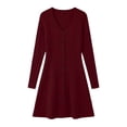 thumbnail image 6 of NominalSnug Womens Ribbed Knit Nightgown V Neck Long Sleeve Button Front A Line Mini Sleep Dress Loungewear, 6 of 8