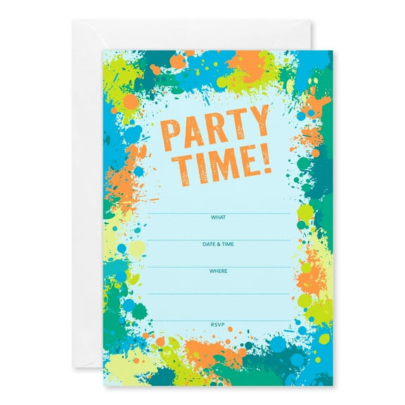 American Greetings Blue Stationery Party Invitations, Paint Splatter (10-Count)
