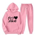 thumbnail image 2 of Womens 2 Piece Outfits Heart Print Hoodie Sweatsuit Sets Loose Comfy Sweatshirt Fall Fashion Sweatpants with Pockets (2XL, Pink 01), 2 of 7
