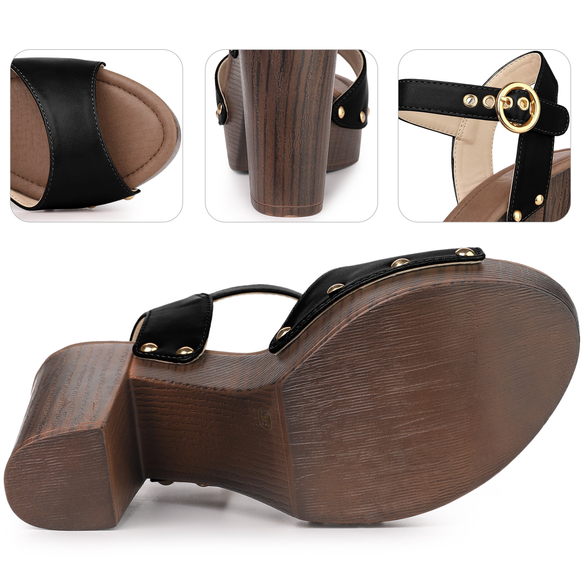 Unique Bargains Platform Buckle Ankle Strap Chunky High Heels Sandals for Women Black 9.5