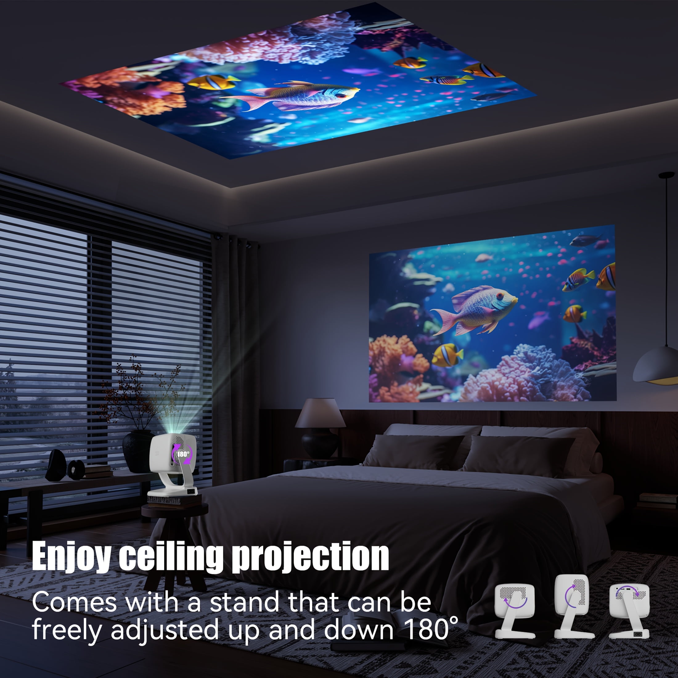 DANCIEYA 4K Support Projector with Auto Focus, 300 ANSI Lumens, Android 11 System, Portable Mini Projector for Home, Outdoor, Bedroom, Movie Gift, Party - 1080P Native Resolution, 16:9 Aspect Ratio,