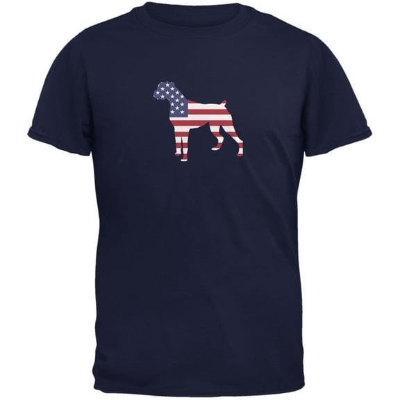4th of July Patriotic Dog Boxer Navy Adult T-Shirt - Medium