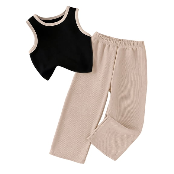 BLVB Girls Matching Set Soft Two Piece Outfits Wide Leg Pants Lounge Set Sleeveless Tank Top Casual Stretch Clothing Sets
