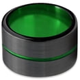 thumbnail image 2 of P. Manoukian Tungsten Wedding Band Ring 12mm for Men Women Black Green Center Line Flat Cut Brushed Polished Lifetime Guarantee Size 11.5, 2 of 4