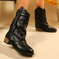 thumbnail image 4 of Viluyesy Womens Flodover Slouchy Boots, Chunky Heels Wide Calf Pull-On Fashion PU Leather Boots Black US9.5, 4 of 8