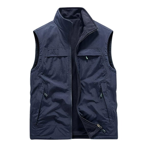 Men's Casual Outdoor Vest Jacket Multi Pockets Breathable Mesh Lined Work Camping Travel Photo Fishing Outwear (X-Large, Navy)