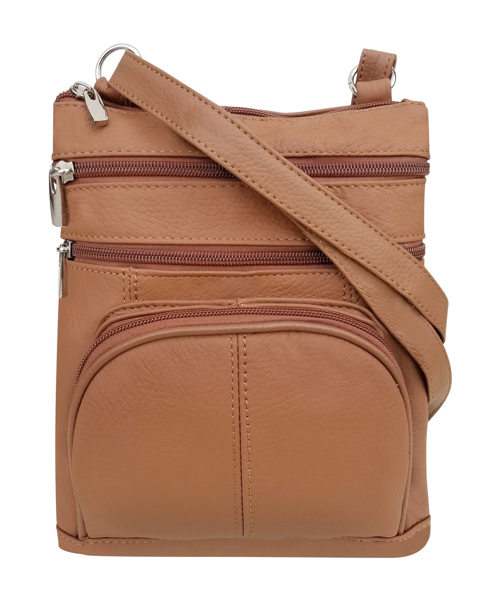 Roma Leathers Genuine Leather MultiPocket Crossbody Purse Bag (Light