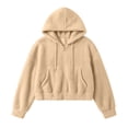 thumbnail image 4 of ZunFeo Womens Oversized Cropped Sherpa Fleece Jacket - Zip-Up Hooded Fuzzy Coat, Khaki,Size M, 4 of 7