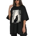 thumbnail image 4 of Plus Size Shirt for Women Black Tops for Women Oversized Short Sleeves Shirt for Women Wolf T Shirt Crewneck Shirt for Women XL, 4 of 5