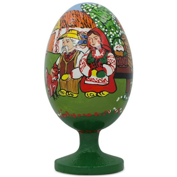 Ukrainian Couple Celebrating Easter Wooden Figurine 4.75 Inches