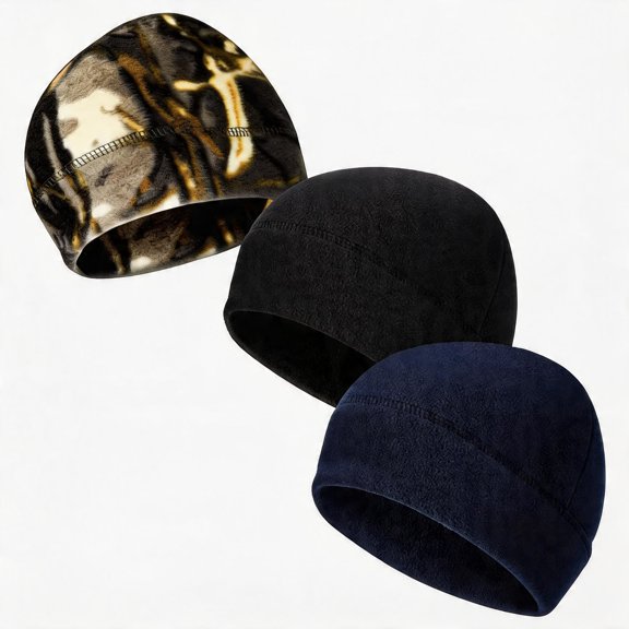 BlinkLLX 3 Pieces Winter Warm Skull Cap Soft Fleece Beanie Hat Thick Windproof Watch Cap Skiing Outdoor Warm Colored for Men Women