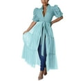 thumbnail image 2 of Women Short Sleeve Bodycon High Low Asymmetrical Ruffle Tunics Blouse Shirt Top Dress, 2 of 6