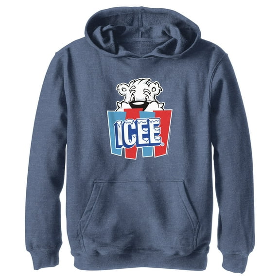 Boy's ICEE Peekaboo Bear Logo  Pull Over Hoodie Navy Blue Heather X Large