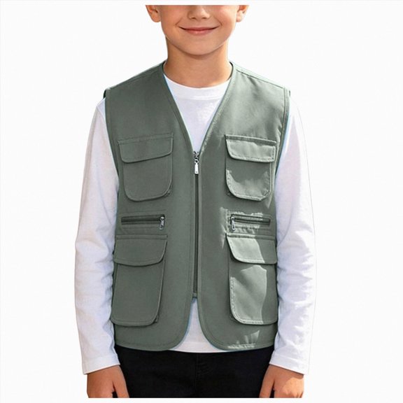 Kids With Pocket Boys Utility Gilets Zip Up Travel Sleeveless Jackets V Neck Vest Fishing For School Trips Camping Holiday Daily Layering,Utility Gilet Kids 5-7 Years