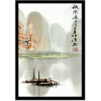 Japanese Scenery Art Floral Print Ink Painting Boat Bird Canvas Posters Asian Decor Japanese Wall Art for Living Room Bedroom Decoration