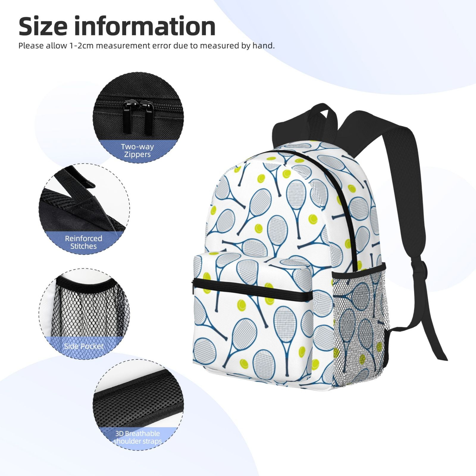 Picia Tennis Rackets And Balls Large Capacity Backpack Classic Style Backpack Casual Backpack Water-Resistant School Work Travel Outdoor Backpack