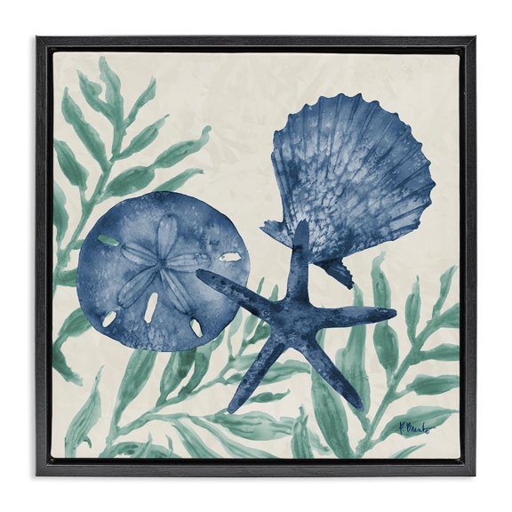 Stupell Industries Maritime Tampico Shells Black Framed Floater Canvas Wall Art design by Paul Brent, 18 x 18