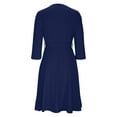 thumbnail image 3 of ZQUUVOU Women's Vintage Tiered Dress 3/4 Sleeve Tie Waist Flowy Maxi Skirt Square Neck Knee Length Gown Outfit Navy, 3 of 8