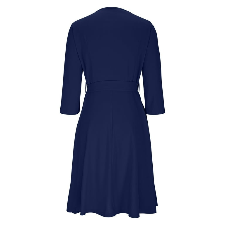 Sentmoon Sun Dresses Women Travel V Neck Flowy Dress Solid Color Tie Stretchy Regular Fit Summer Wedding Guest Dress Beach Necessities for Honeymoon and Getaway