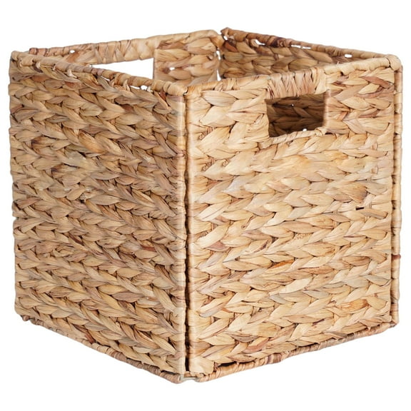 BinKFF Wicker Storage Basket, Woven Baskets for Storage, Foldable Wicker Storage Baskets for Shelves, Cube Storage Bin for Shelves, Water Hyacinth Laundry Organizer Square Baskets
