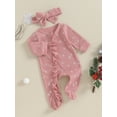 thumbnail image 3 of Bslissey 3M 6M 12M Infant Baby Girls Christmas Footies Rompers Tree Print Long Sleeve Patchwork Ruffled Zipper Jumpsuit with Headband Newborn Casual Outfits, 3 of 9