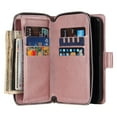 thumbnail image 2 of Dteck 9 Card Slots Wallet Case for Apple iPhone 12/iPhone 12 Pro 6.1-inch,Retro Magnetic Strap Card Pocket Leather Zipper Hybrid Rubber Shockproof Kickstand Phone Cover,Rosegold, 2 of 8