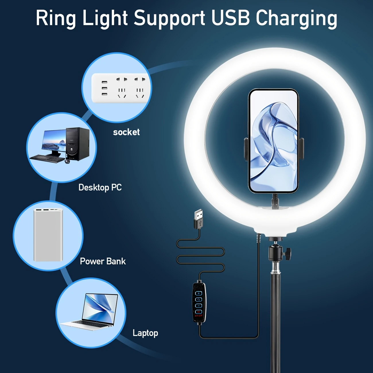 ZOMEI 10" RGB Ring Light w/63" Stand, Dimmable LED for Selfie/Makeup/Live, USB Powered, Phone Stand & Clamp, Portable