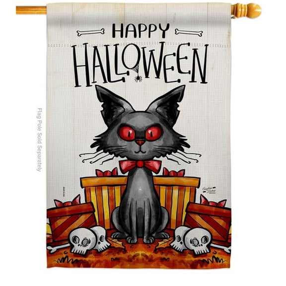 Angeleno Heritage H130409-P3 Kitty O Ween Falltime Halloween 28 x 40 in. Double-Sided Decorative Vertical House Flag for Decoration Banner Garden Yard Gift