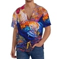 thumbnail image 3 of Gaeub Rooster Oil Painting Men's Lapel Short Sleeve Shirt, Relaxed Fit Shirt, Soft and Breathable for Outdoors Party Travel - Large, 3 of 7