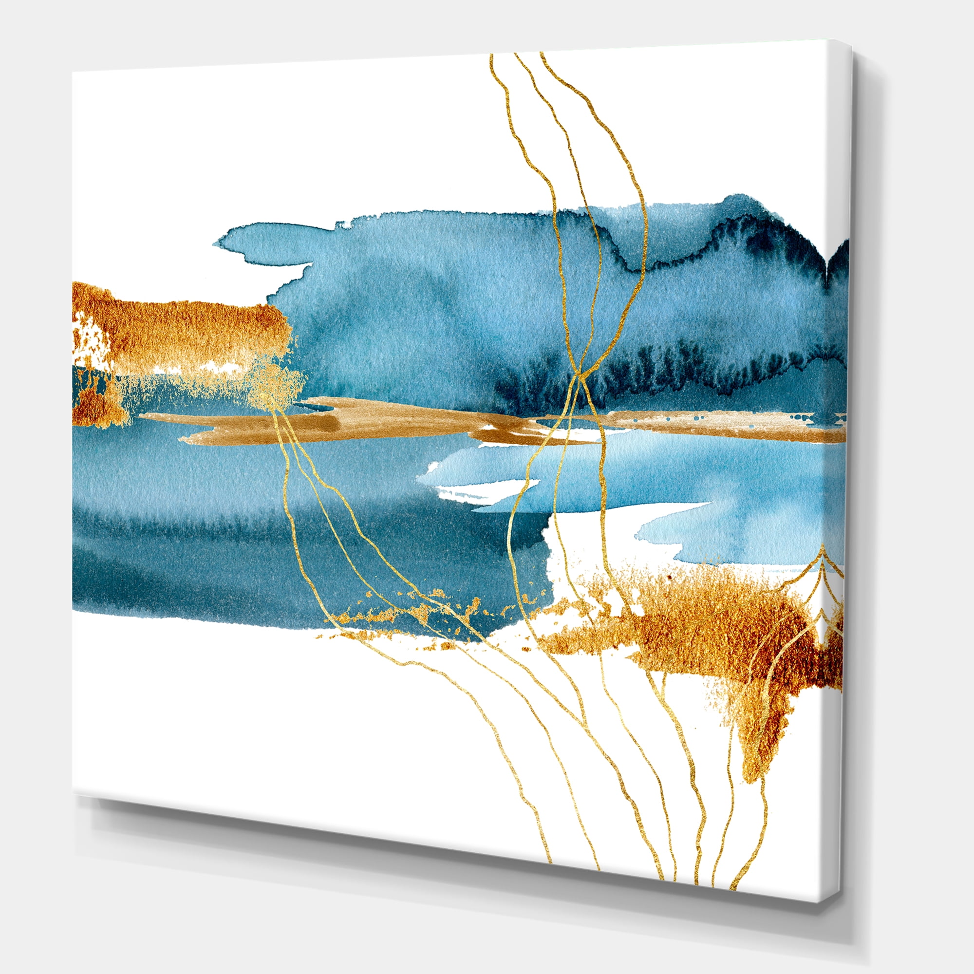 Designart ' Golden Laminaria Branch With Blue Underwater Plant ' Modern Canvas Wall Art Print