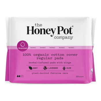 The Honey Pot Company, Herbal Regular Pads with Wings, Organic Cotton Cover, 20 ct.