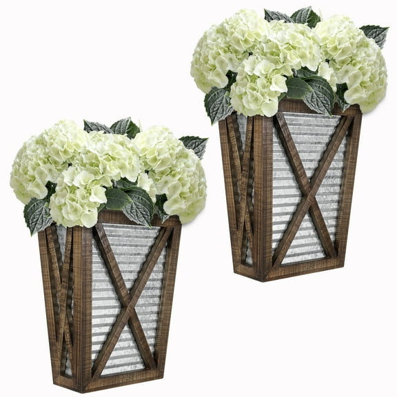 Autumn Alley Large Rustic Farmhouse Wall Planter Set- Farmhouse Wood Wall Decor, Hanging Flower Pot