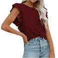 thumbnail image 1 of Pompotops Mode Femmes Décontracté Col Rond Double Couche Poche à Volants Manches Courtes Pull T-Shirt Blouse, 1 of 7