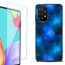 Slim-Fit Flexible TPU Gel Phone Case (black) for Samsung Galaxy A52 5G, with Tempered Glass Screen Protector, by OneToughShield ® - Cosmos/Stars