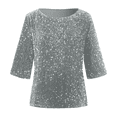 thumbnail image 1 of Breezora Haut à Paillettes Scintillant pour Femmes, Col Rond Tendance, Manches 3/4, Blouse à Paillettes, Chemise Festive pour les Fêtes, Essentiel de Garde-Robe Printemps Été, Taille TG, Gris, 1 of 3