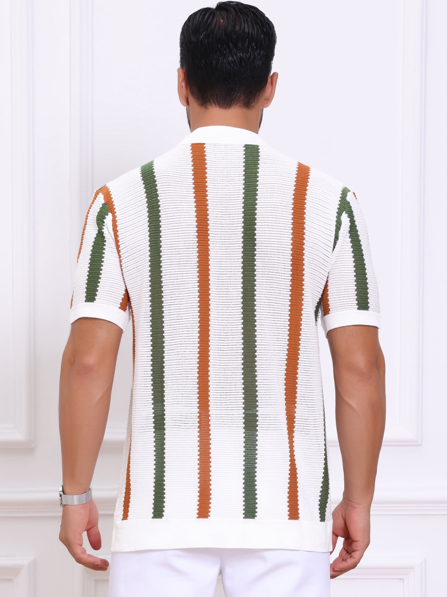 DARING DIVA Men's Hollow Knit Polo Shirt V Neck Short Sleeve Golf Polo Shirts 2XL White
