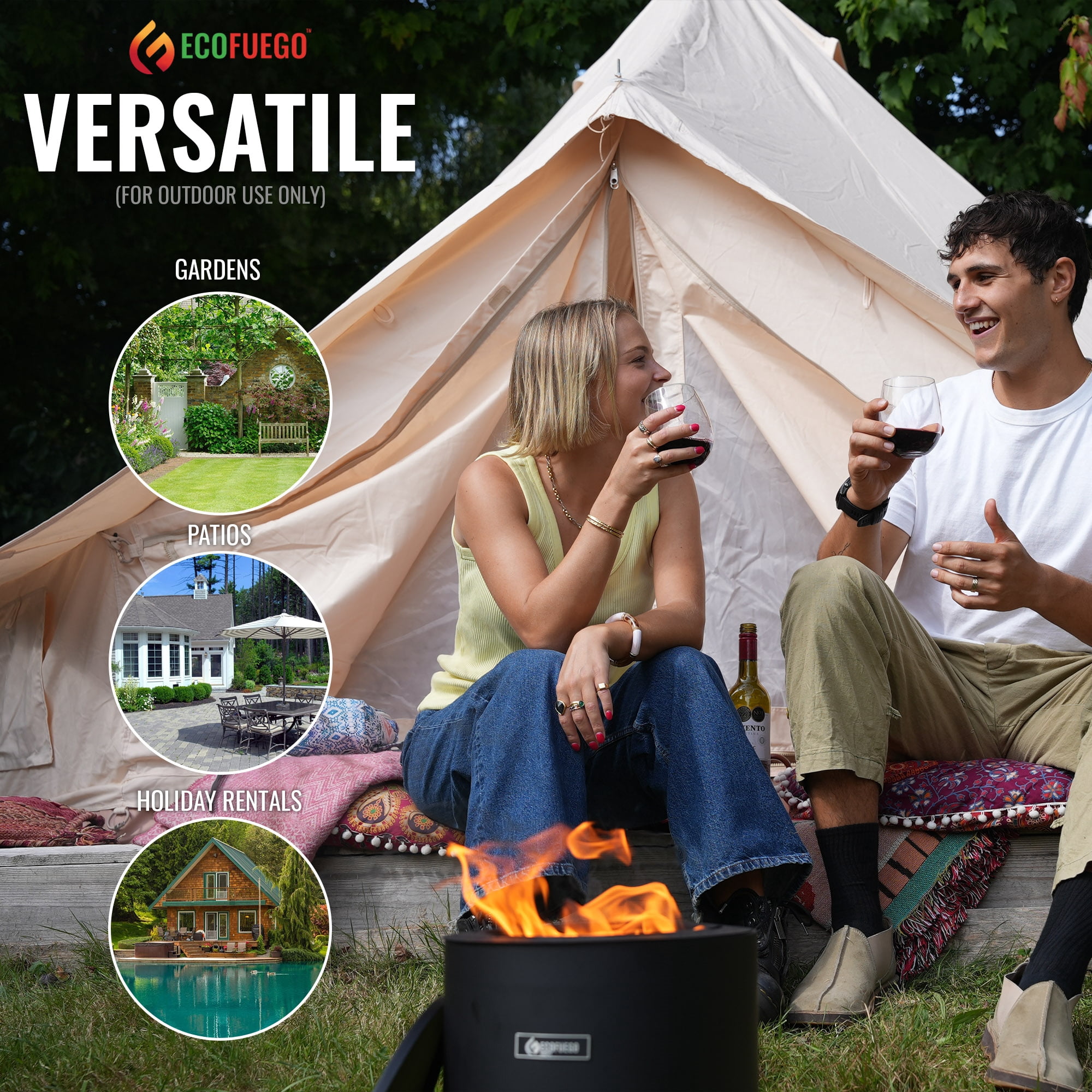 El Campo Portable Wax-Burning Fire Pit – Clean-Burning, No-Wood Fuel with 8-Hour Wax Refill – Compact and Durable – Matte Black