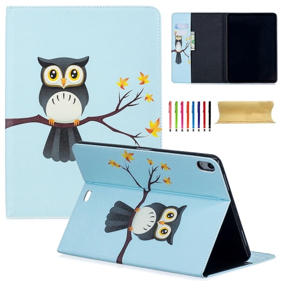 iPad Pro 11" 2018 Case, Allytech PU Leather Stand Flip Folio Wallet Cases and Covers with Cash Card Slots for Apple iPad Pro 11-inch 2018 Release Tablet, Cool Owl