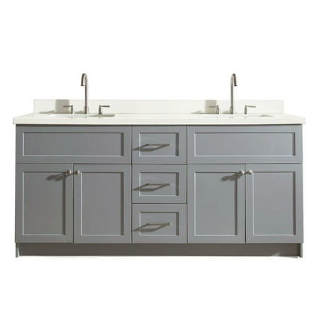 ARIEL Hamlet 73 in. Bath Vanity in Grey with Quartz Vanity Top in White with White Basins