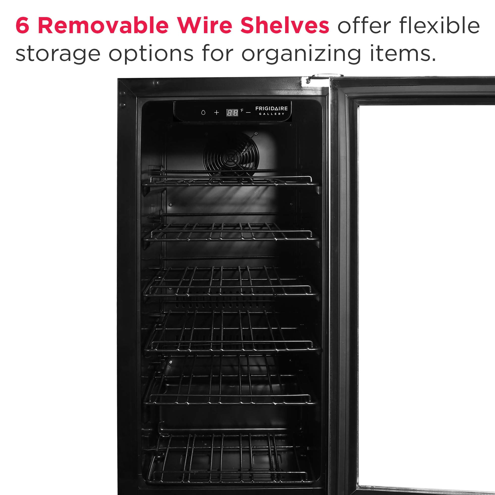 Frigidaire Gallery 15" Beverage Refrigerator with Glass Door, Holds 115 Cans or 30 Bottles, Built in or Freestanding Under Counter Beverage Fridge with LED Light