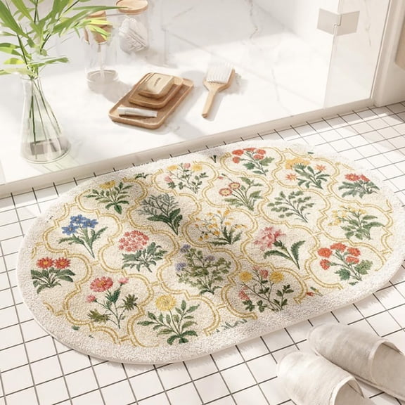 Goowood Bathroom Rugs Non Slip Washable Bath Mat Absorbent Microfiber Bath Rugs for Bathroom Floor Tub Shower Spring Floral Decor Rug