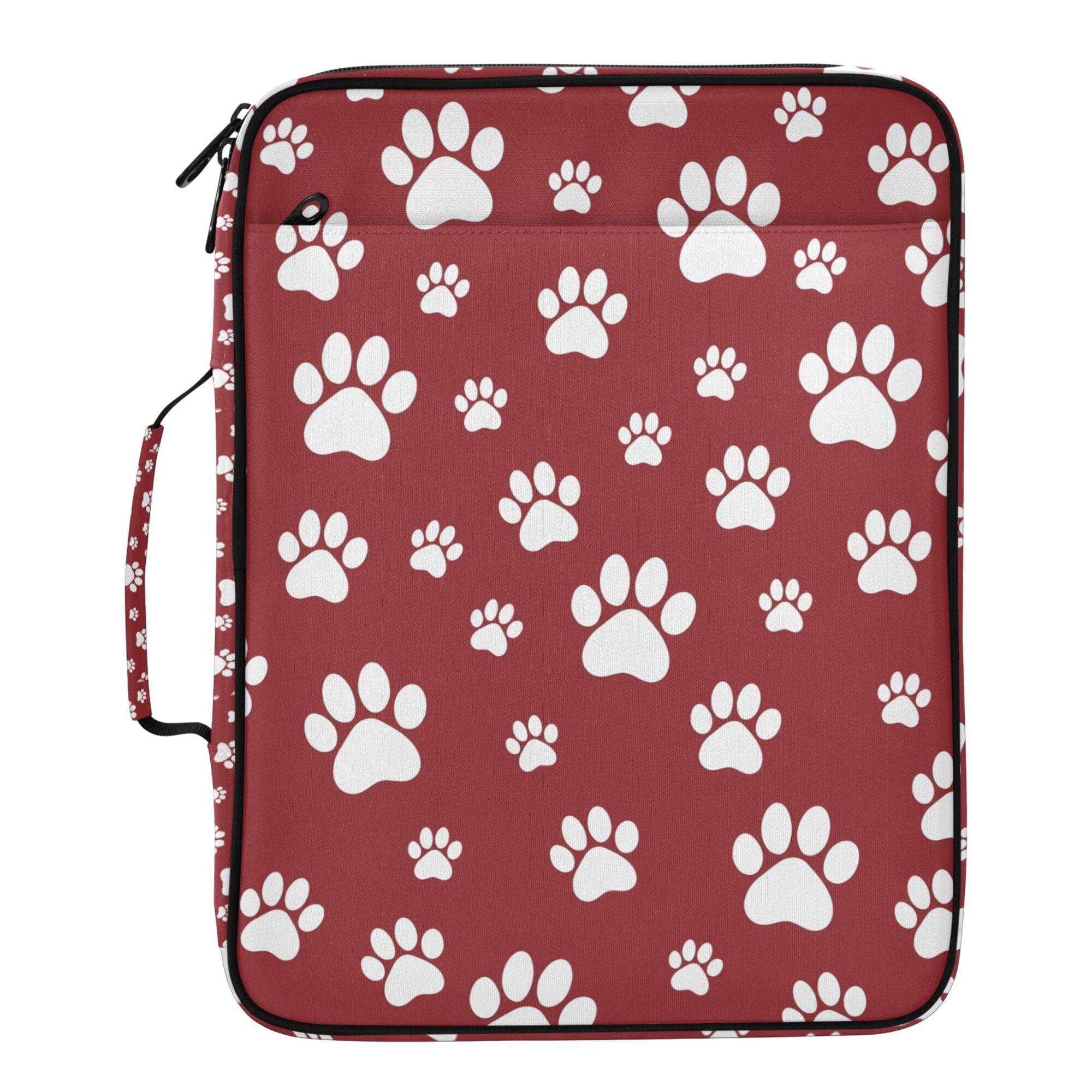 FORMRS Accordion File Folder A4 Size 7-Pocket Expanding Document Organizer Bag with 3 Ring Binder, Red Cartoon Paws Pattern