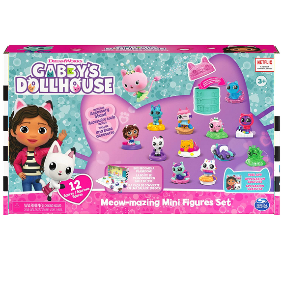 Gabby's Doll House Meow Mazing Mini Cat Figures Set 12 Figurines Kitty Fairy MerCat Playset for Kids Girls Party Birthday Christmas Holiday Gift Toy 3 Years Old and Up & CUSTOM Storage Carrier
