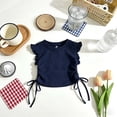 thumbnail image 2 of WAYUTE Girls Top with Tie Flutter Sleeve Solid Color Drawstring Basic Tee for Toddler Kids Lightweight Casual Outdoor, 2 of 4