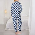 thumbnail image 3 of Pajama Sets for Women 2 Pcs, Blue and White Plaid Button Down Long Sleeve Sleepwear Lounge PJ Sets, 3 of 6