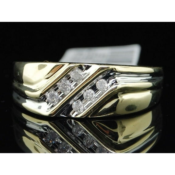 10K MENS YELLOW GOLD DIAMOND ENGAGEMENT RING 6 STONE WEDDING BAND 0.12 CT