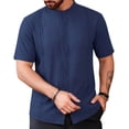 thumbnail image 2 of UVEASISHA Mens Summer Linen Shirts Casual Short Sleeve Button Down Shirt Classic Fit Lightweight Collarless Beach Shirts Stylish Tops Navy 3XL, 2 of 7