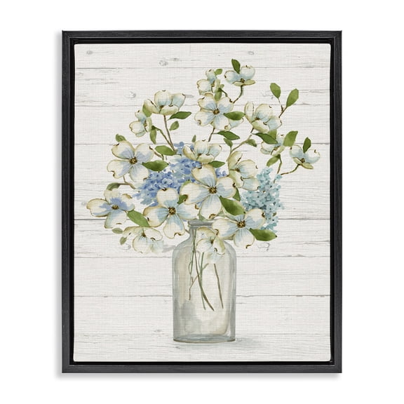 Stupell Industries French Country Rustic Planked Dogwood Bouquet Black Floating Frame Canvas Art, 17 x 21, by Nan
